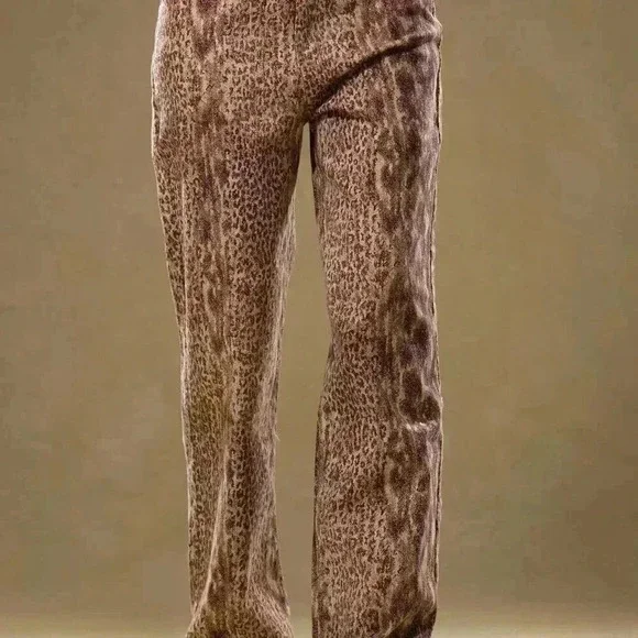 Multicolor Casual Women's Low Rise Snakeskin Denim Trousers - Picture 3 of 5